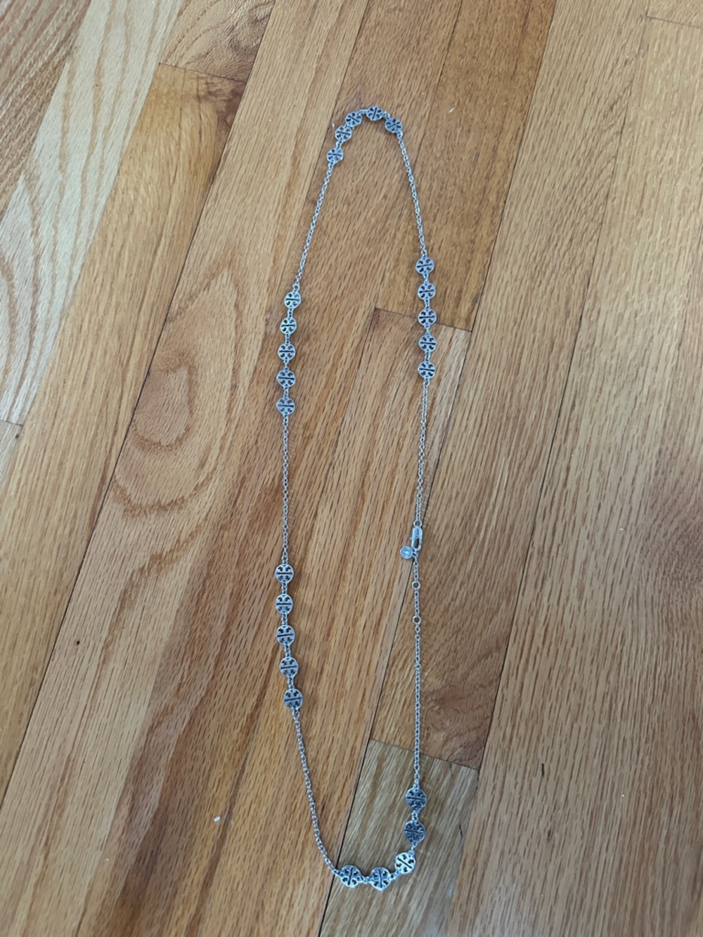 Tory Burch Silver Logo Link Long Necklace